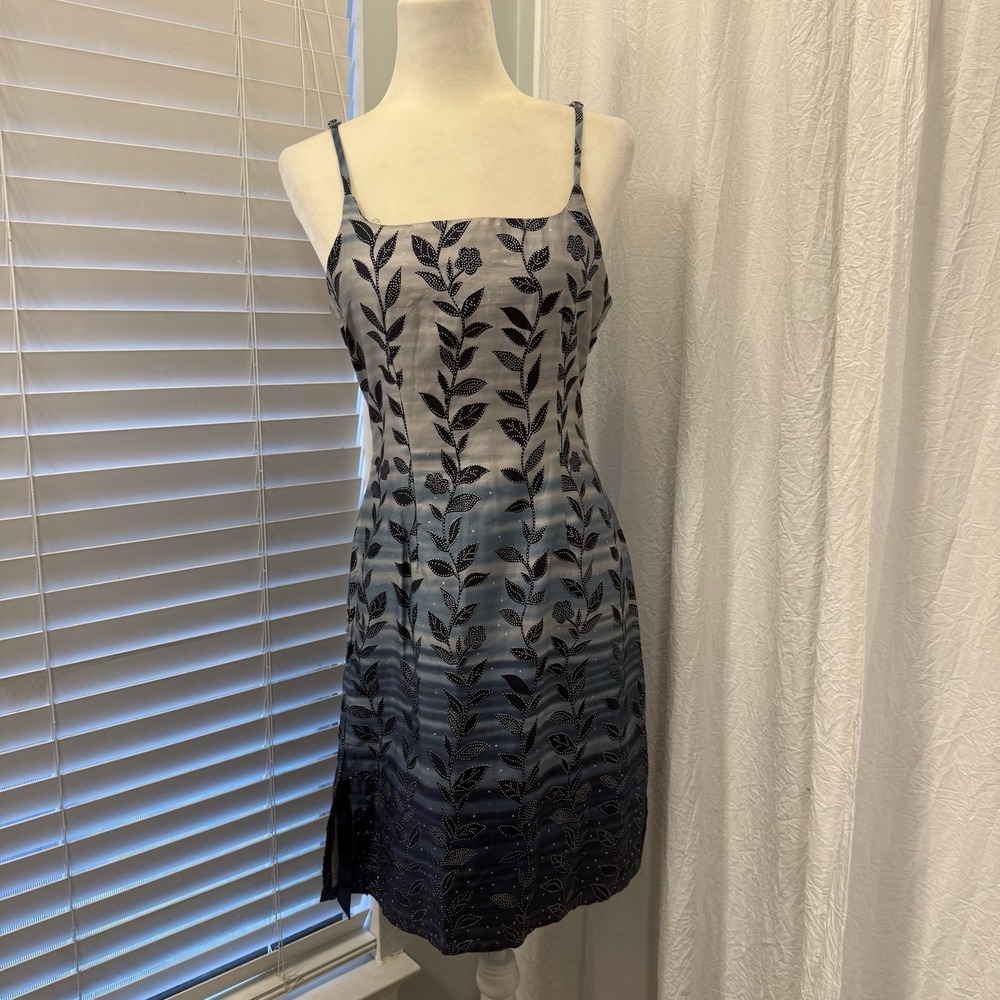 Vintage Local Motion Hawaii Slip Dress Size 7 Small 90s Y2K Floral Luau Blue Sea
